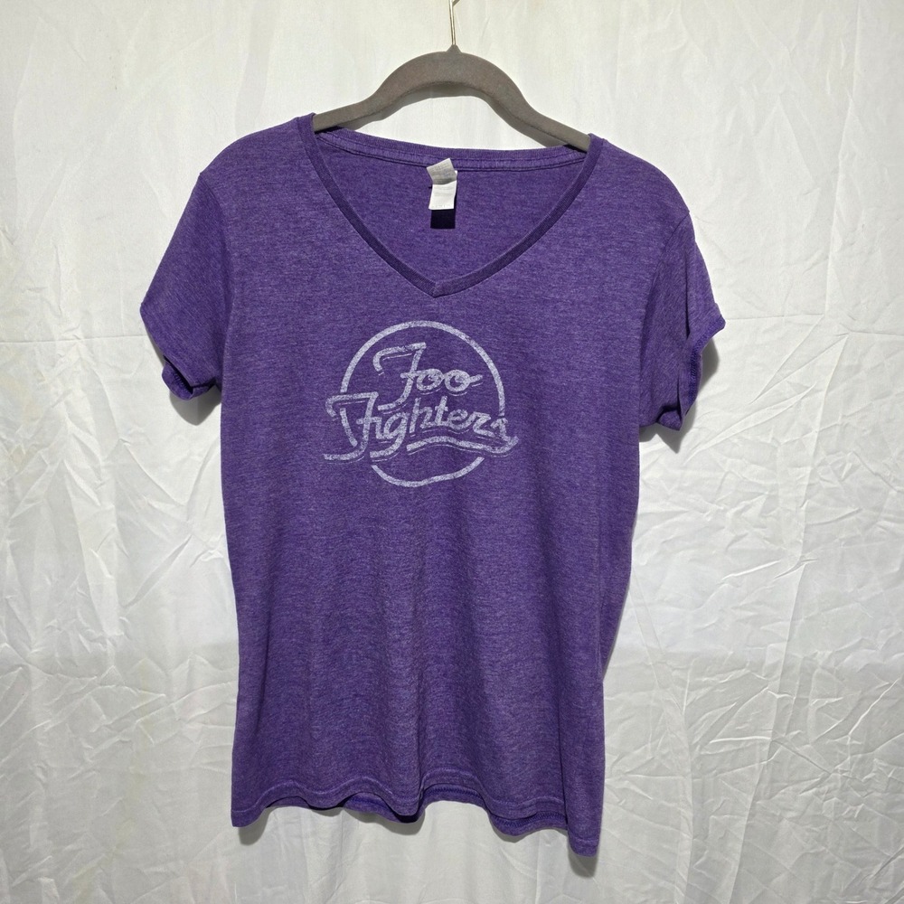 Foo Fighters V-Neck Graphic Tee Purple Heathered Band Shirt Womens XL Gildan